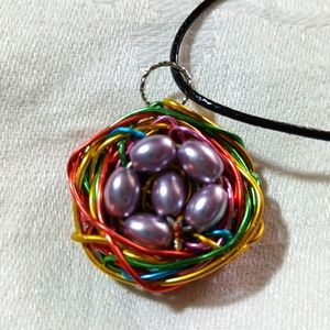 Bird dragon egg nest rainbow pendant necklace, charm rainbow eggs nest jewelry